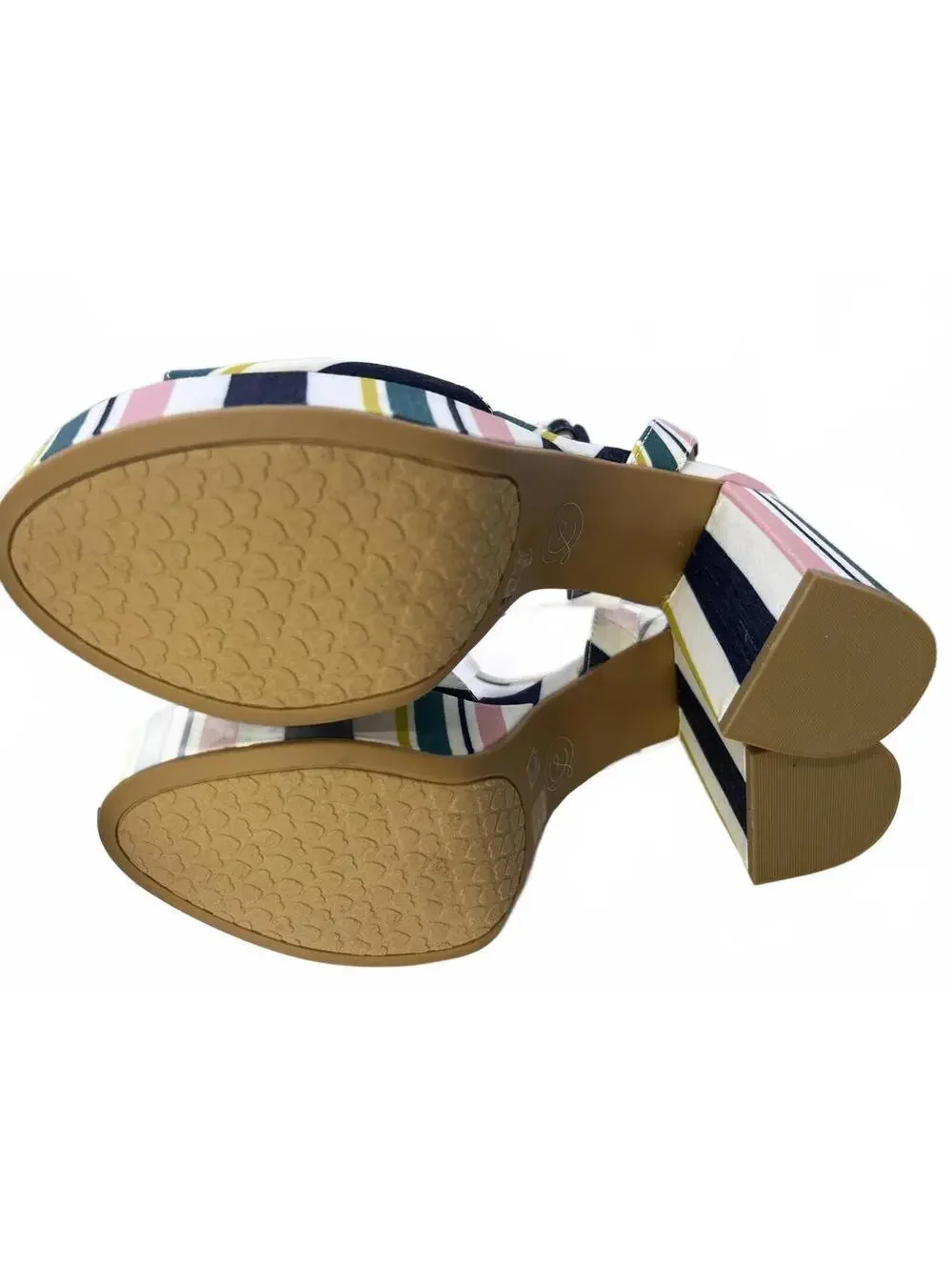 Chinese Laundry Platform Block Heel Sandals Size 7.5 Ankle Strap Multi-Stripe